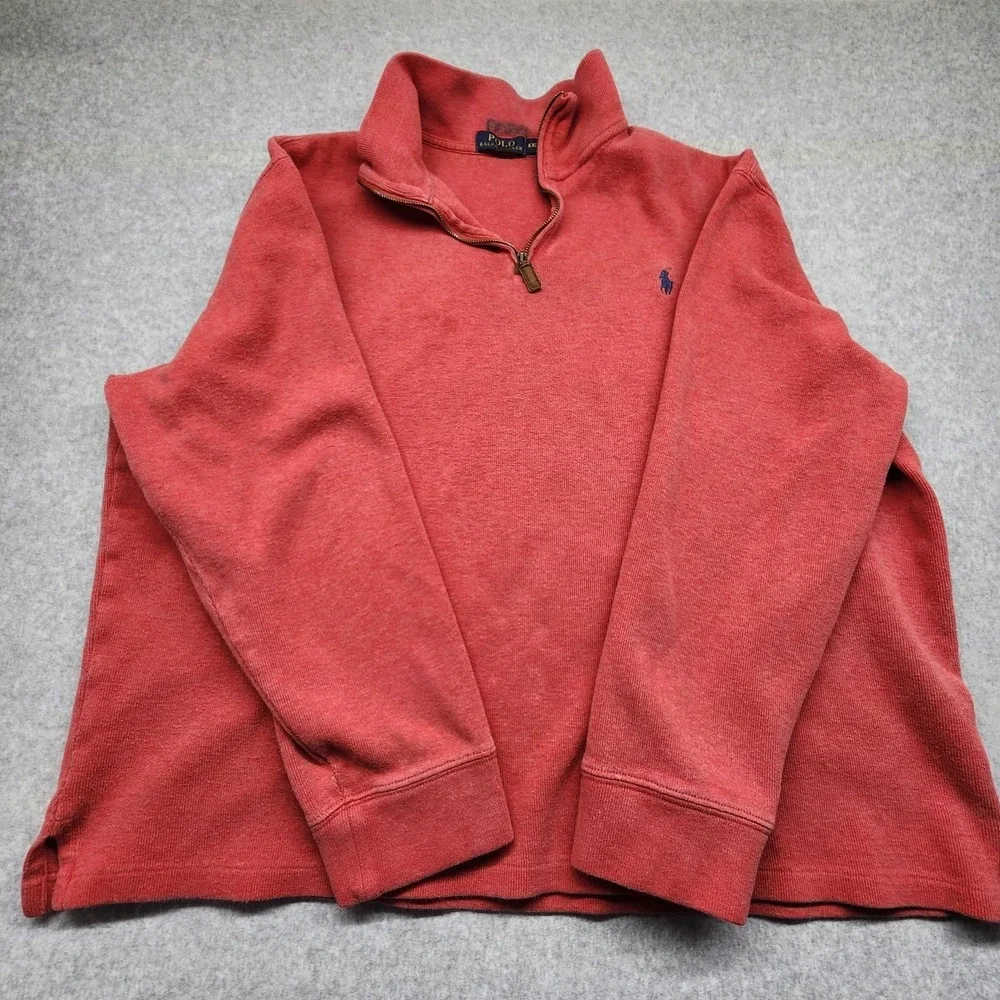 Polo Ralph Lauren Quarter Zip Pullover Sweater Mens XL Red Cotton Knit Pony
